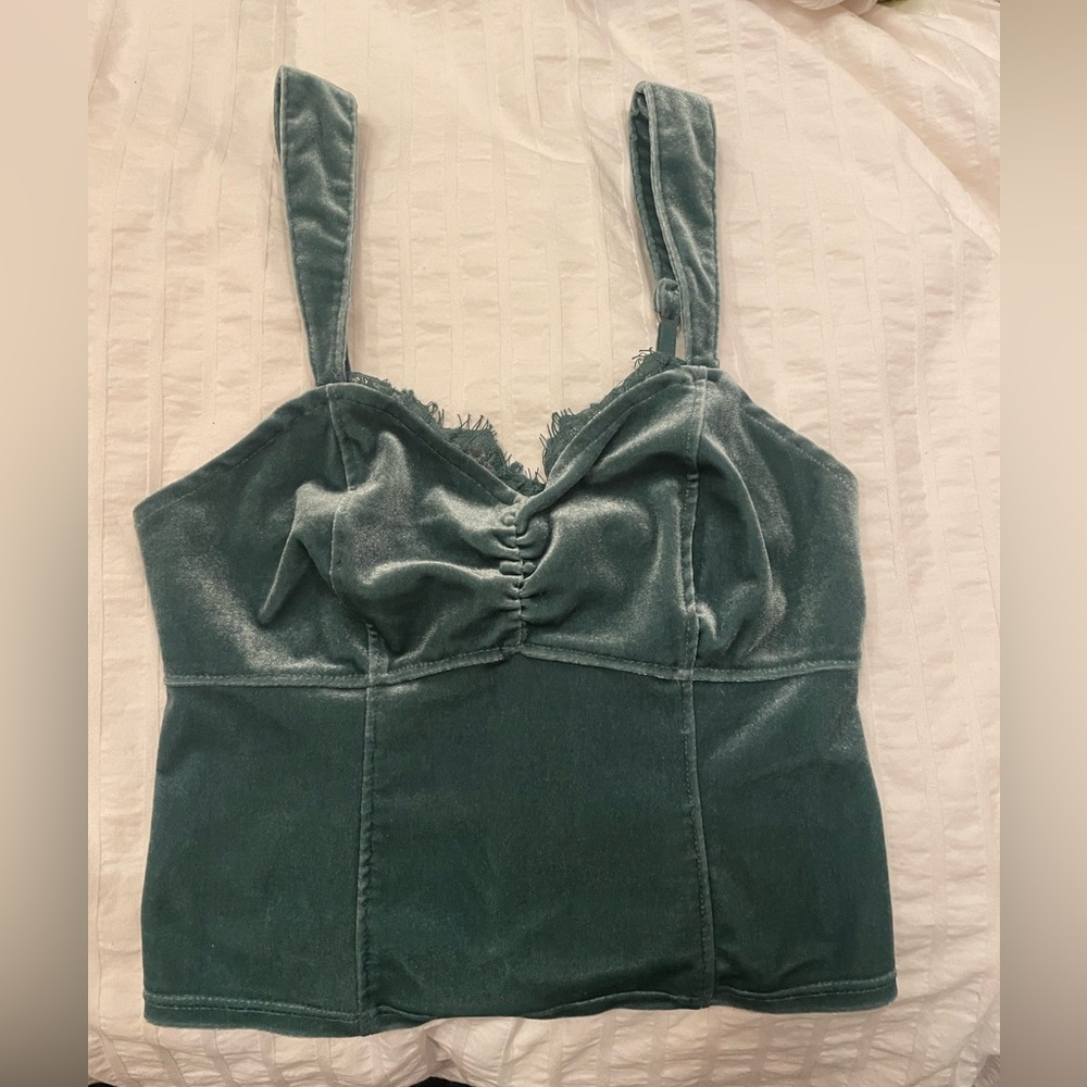 Velvet Emerald Green Y2K Halter Top